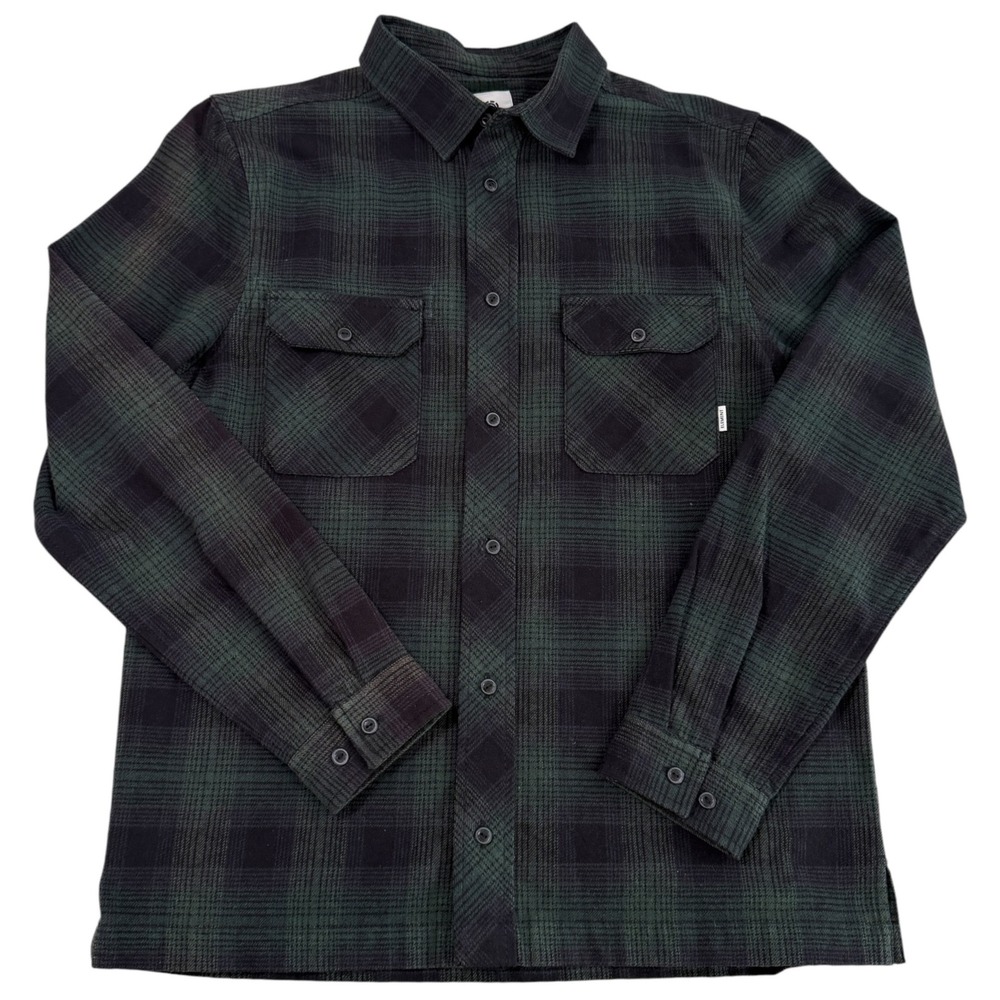 Element Mens Plaid Layering Flannel Button Up Shirt Dark Green Black Size Medium